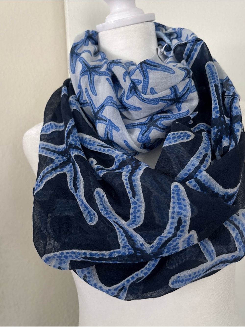 crown & ivy Navy and Light Blue Starfish Infinity Scarf